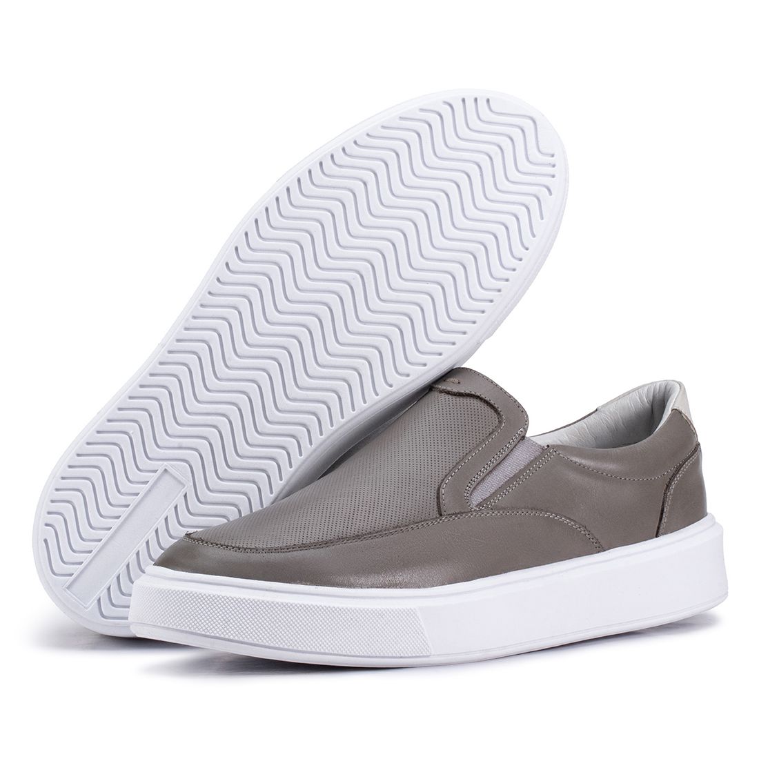 Mocassim Compass 325 De Couro Cinza Confortável Casual 