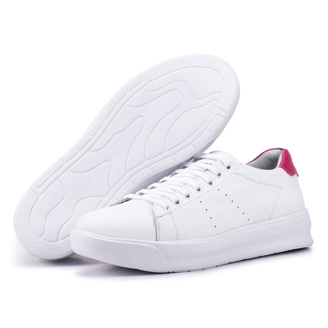 Tênis Feminino Flora Kéffor em Couro Branco e Pink