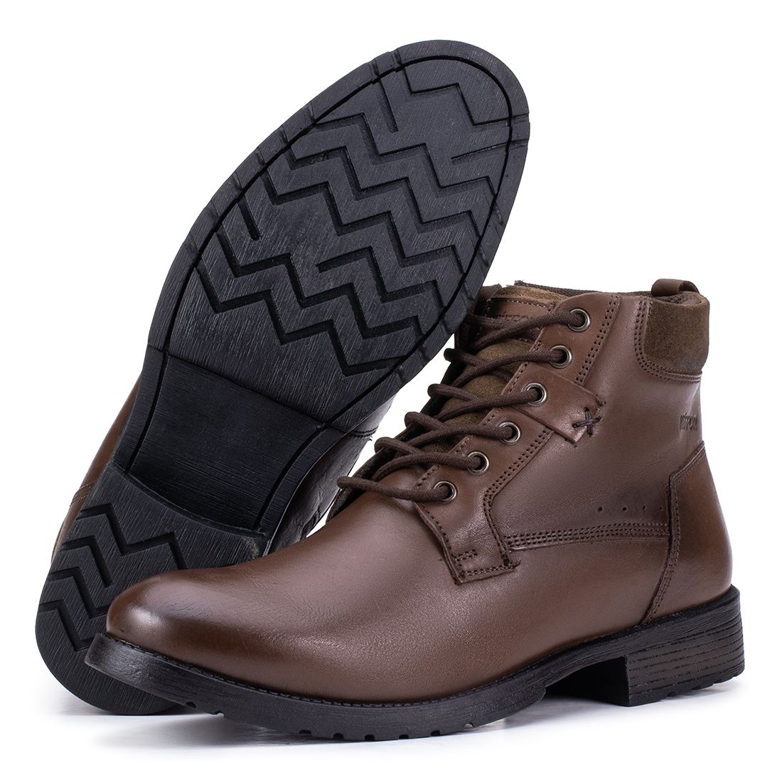 Coturno Masculino Kéffor Linha Ranger em Couro Detalhado Cor Marrom 