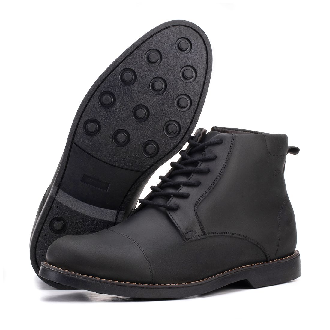 Bota Masculina Couro Preto Confortável Chelsea 
