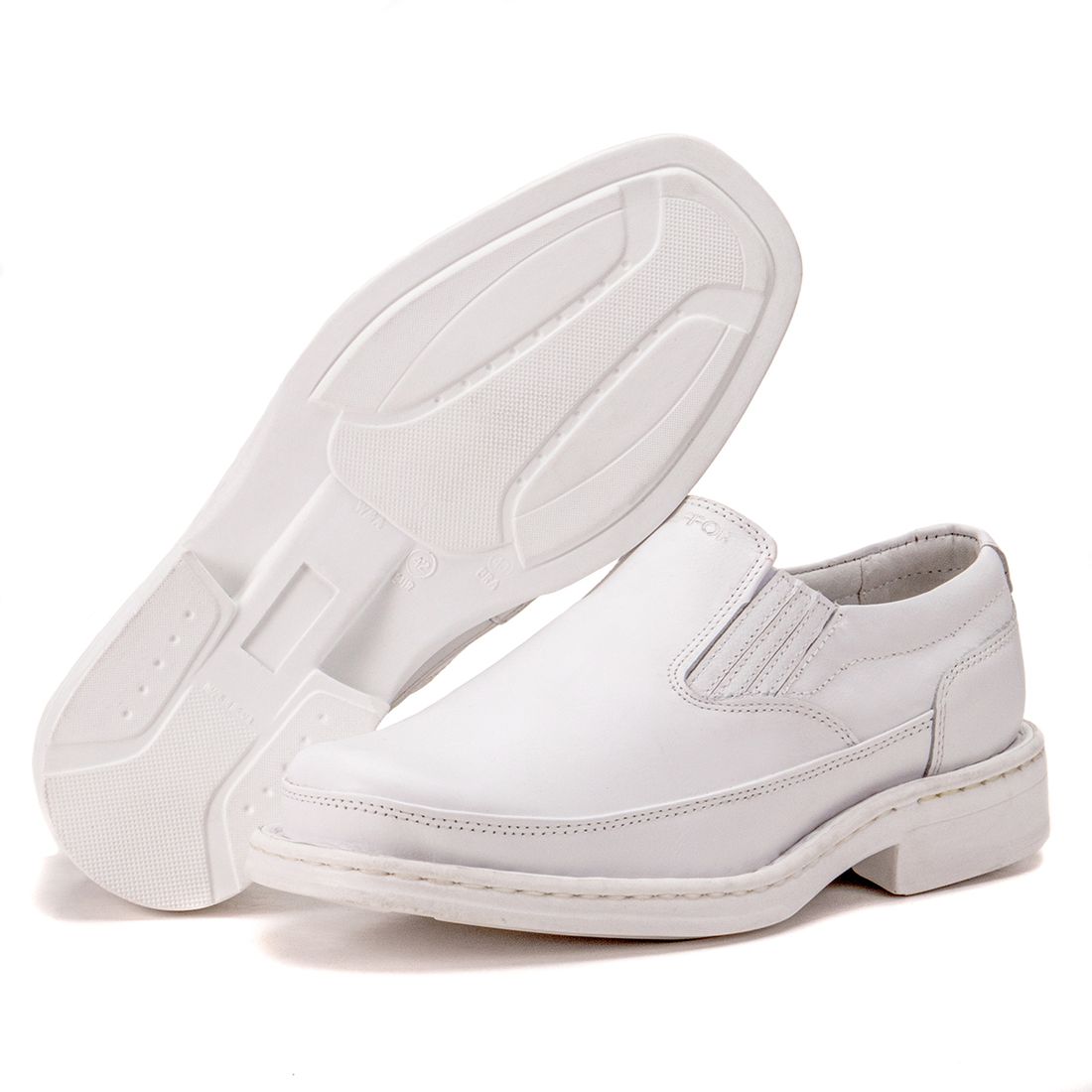 Sapato Ortopédico De Couro Branco Calce Fácil Confort Fly