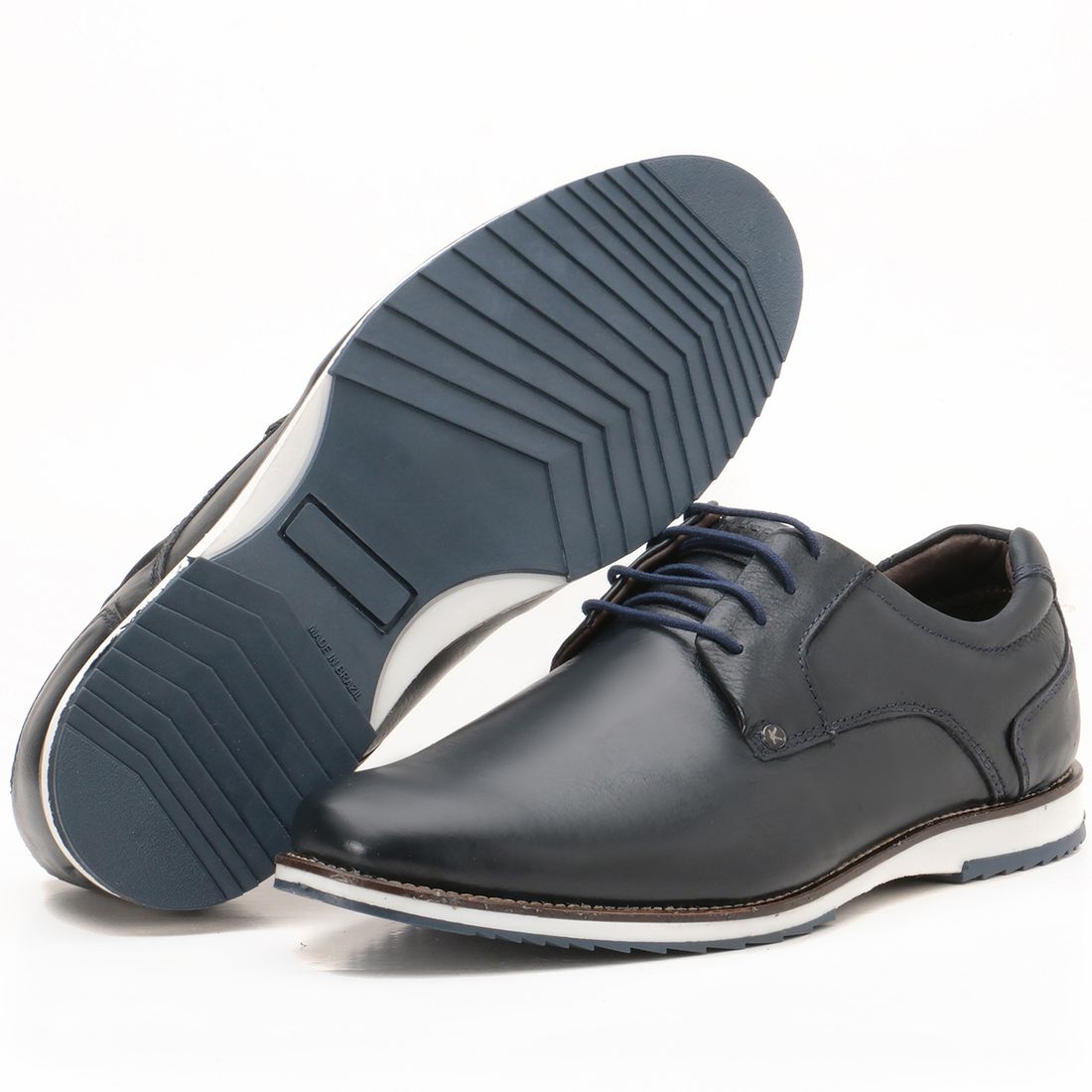 Sapato Oxford Casual Em Couro Azul Brogue Confortável Play