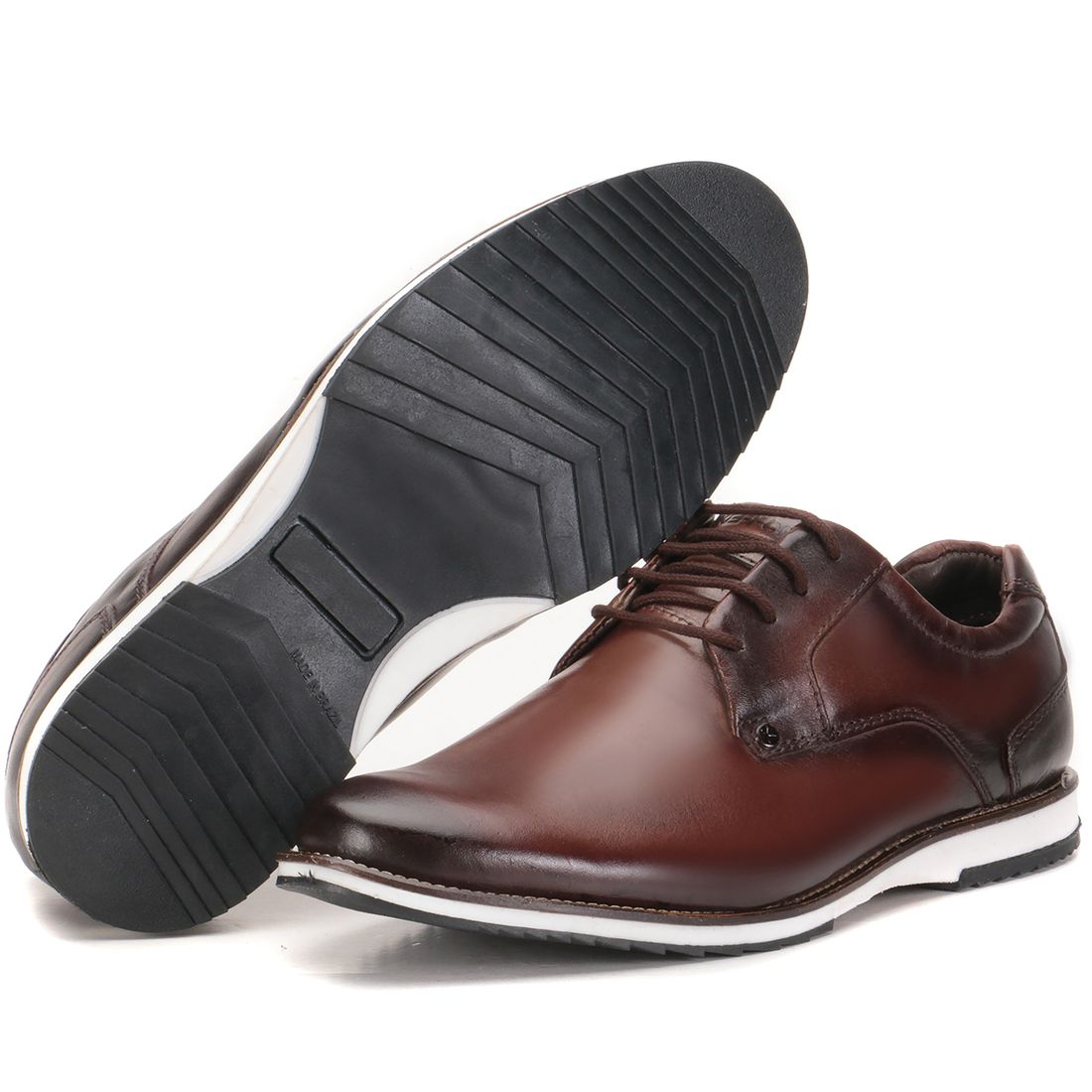 Sapato Oxford Casual Em Couro Marrom Brogue Confortável Play