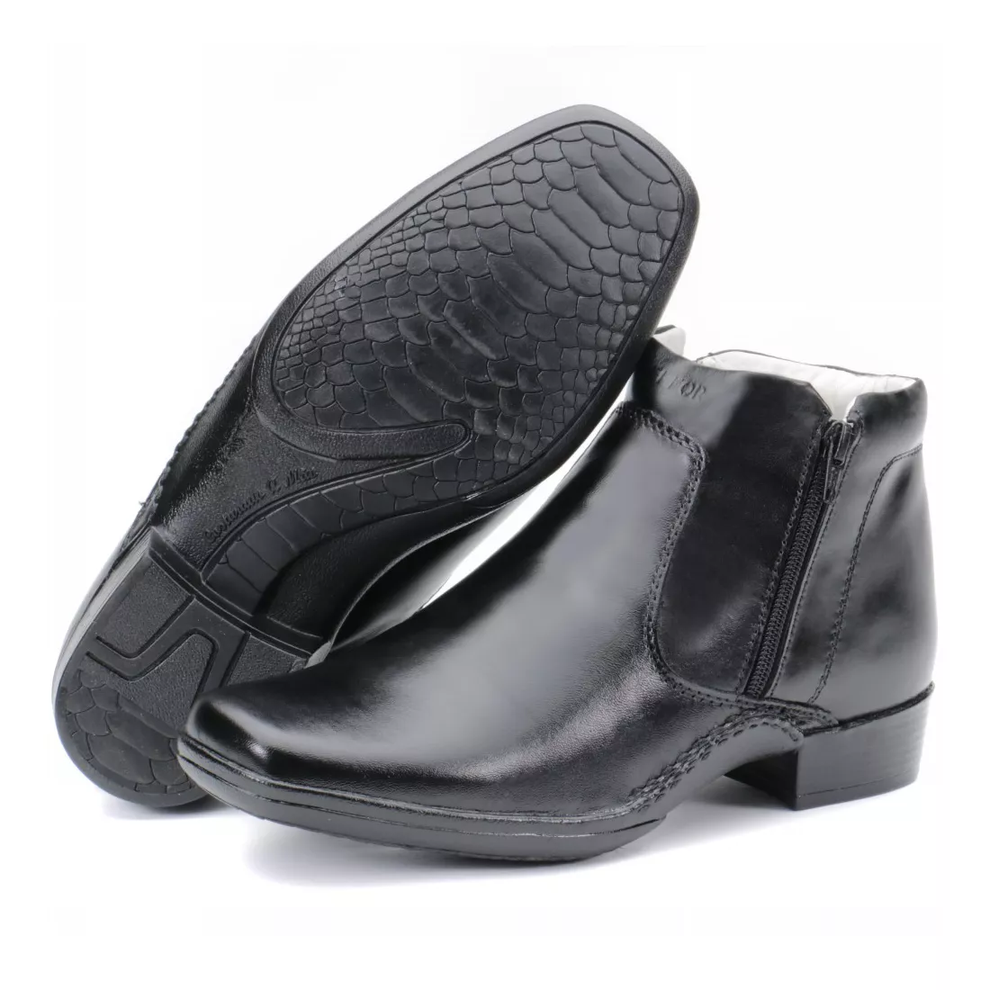 Calçado Bota Masculina Confort Em Couro Preto Kéffor New Confort
