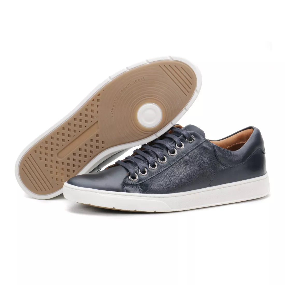 Calçado Sapatênis Casual Em Couro Azul Marinho Kéffor Linha California
