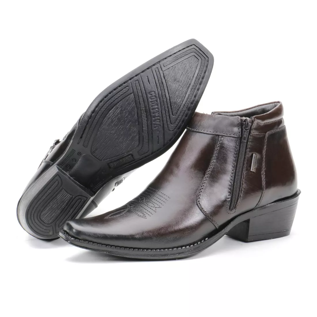 Bota Masculina Em Couro Bico Fino Marrom Kéffor Linha Comitiva