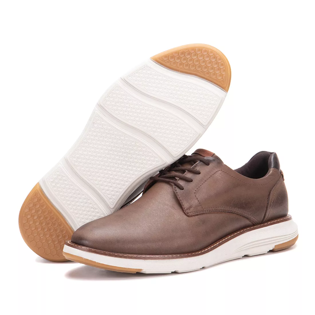 Sapato Casual De Couro Masculino Com Cadarço Marrom Copenhagen