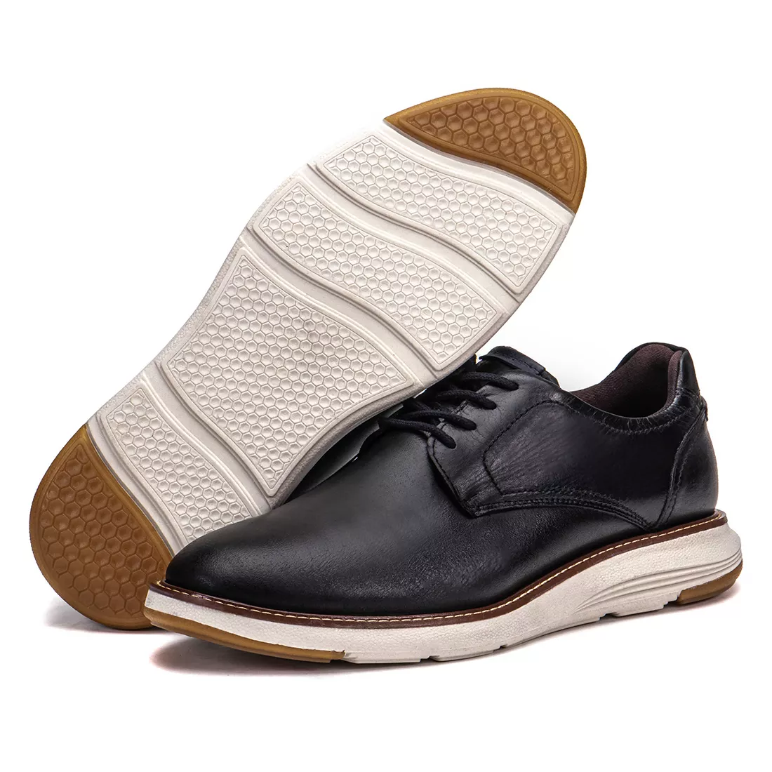 Sapato Casual De Couro Masculino Com Cadarço Preto Copenhagen