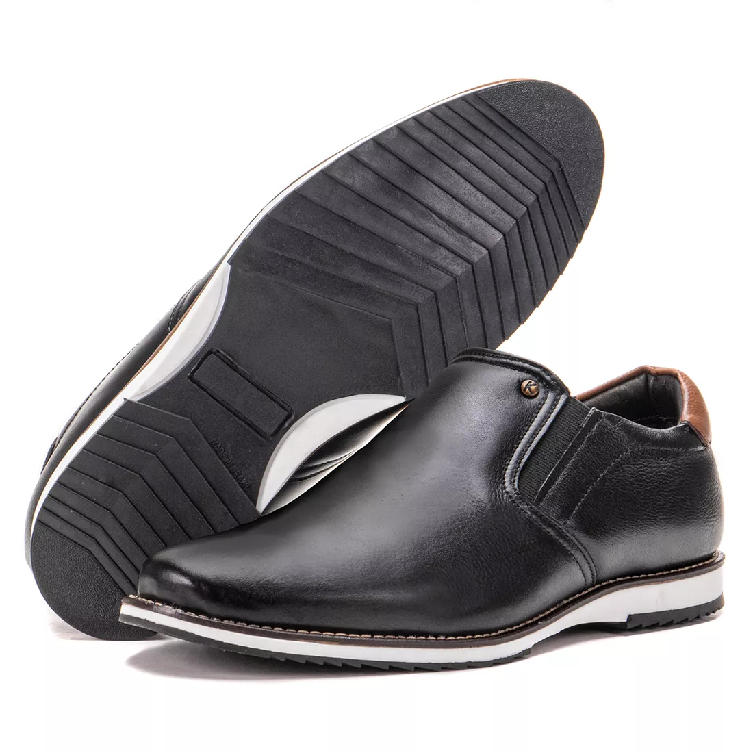 Sapato Oxford De Couro Preto Calce Fácil Bico Redondo Play