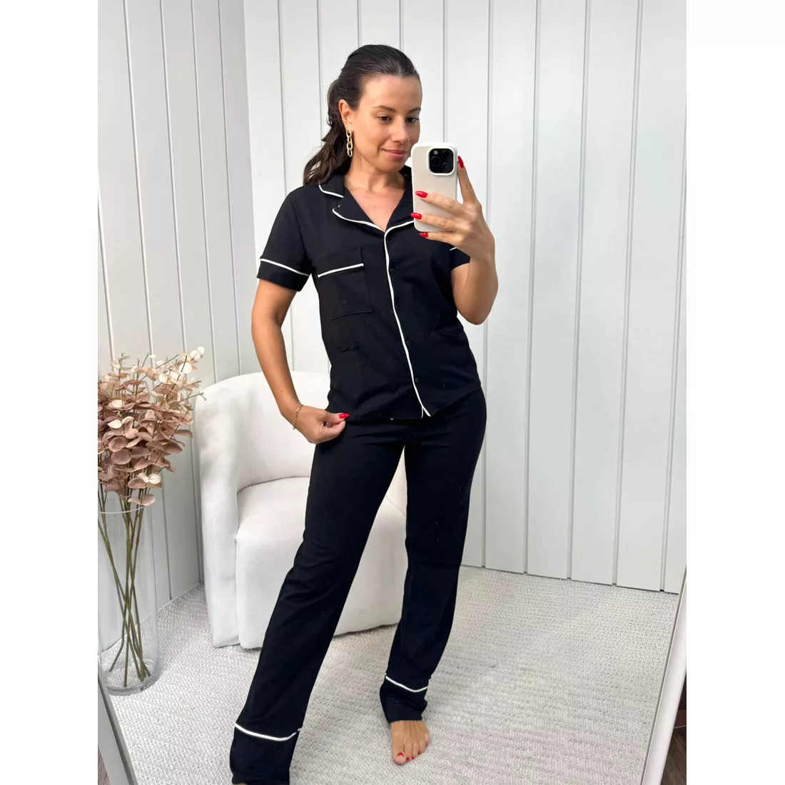 Pijama Feminino Americano Meia Estação Algodão Preto | TUTTI AMI - Loja ...