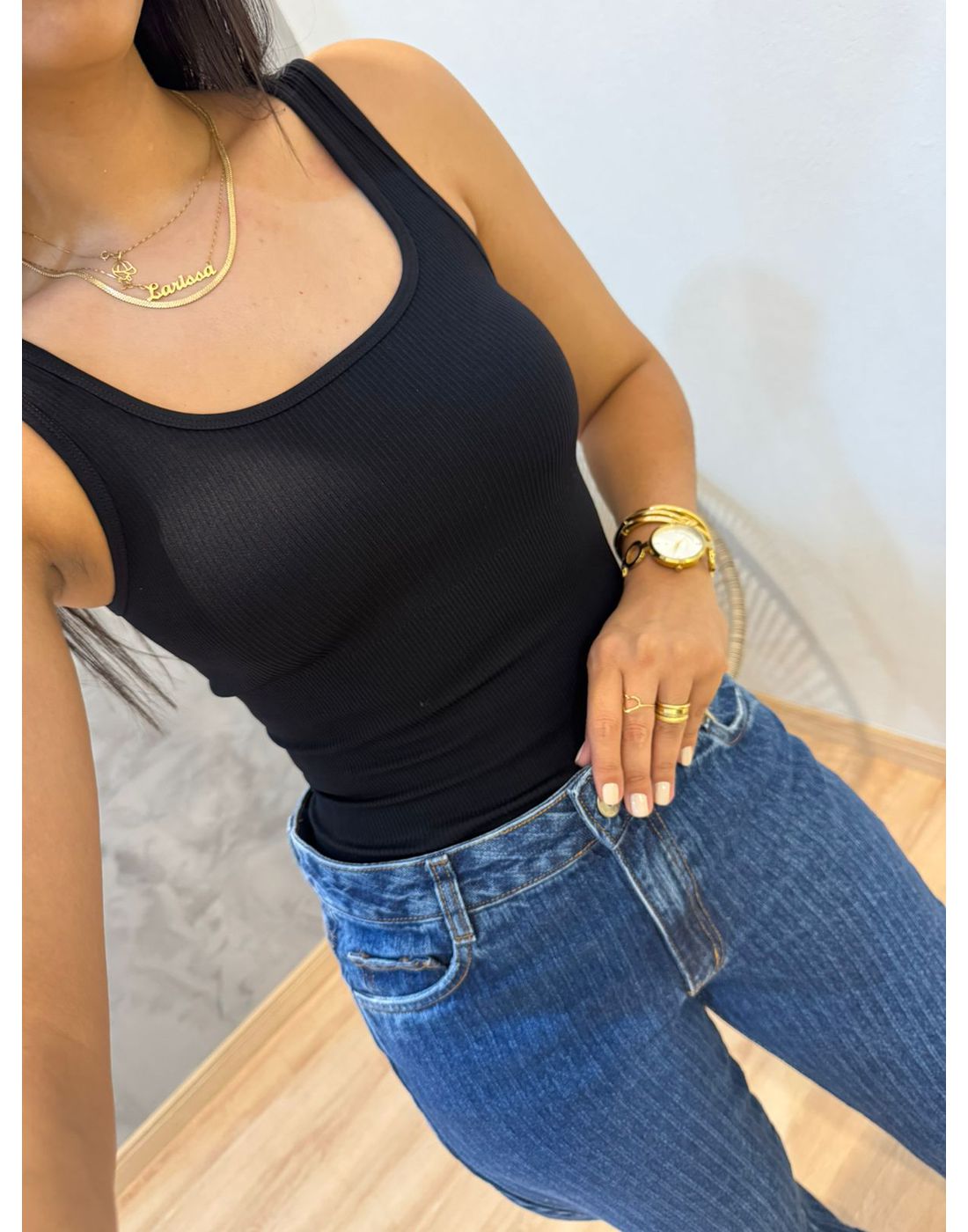 BODY MICROFIBRA MALHA CANELADA PREMIUM PRETO