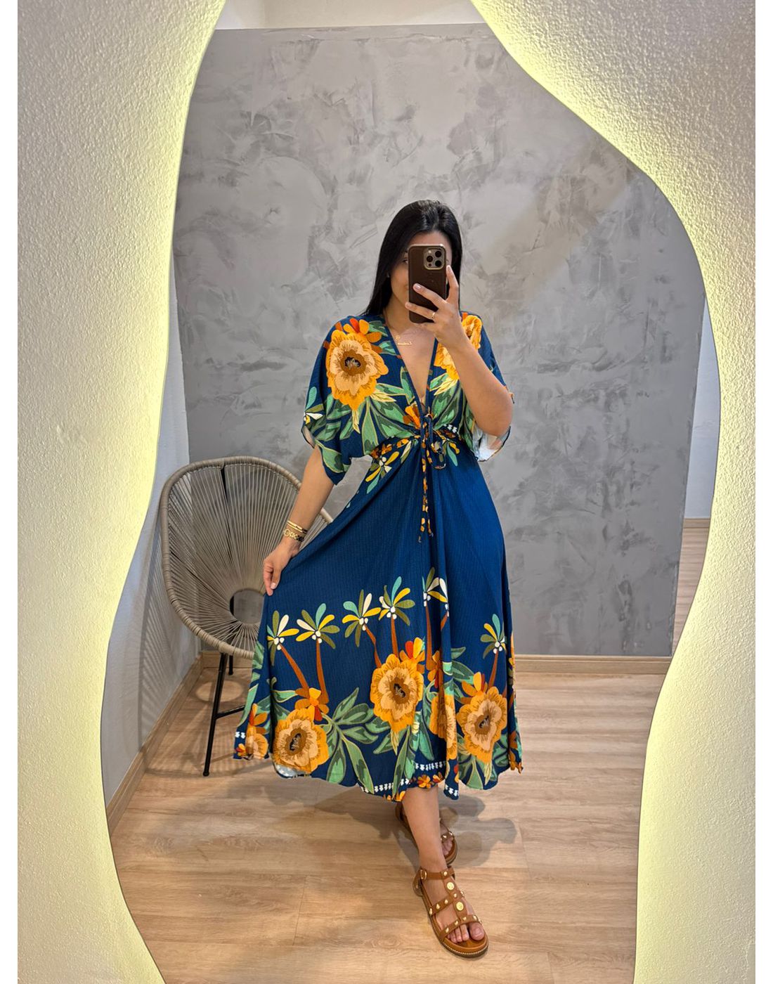 VESTIDO IZAAC ESTAMPADO FUNDO AZUL MARINHO