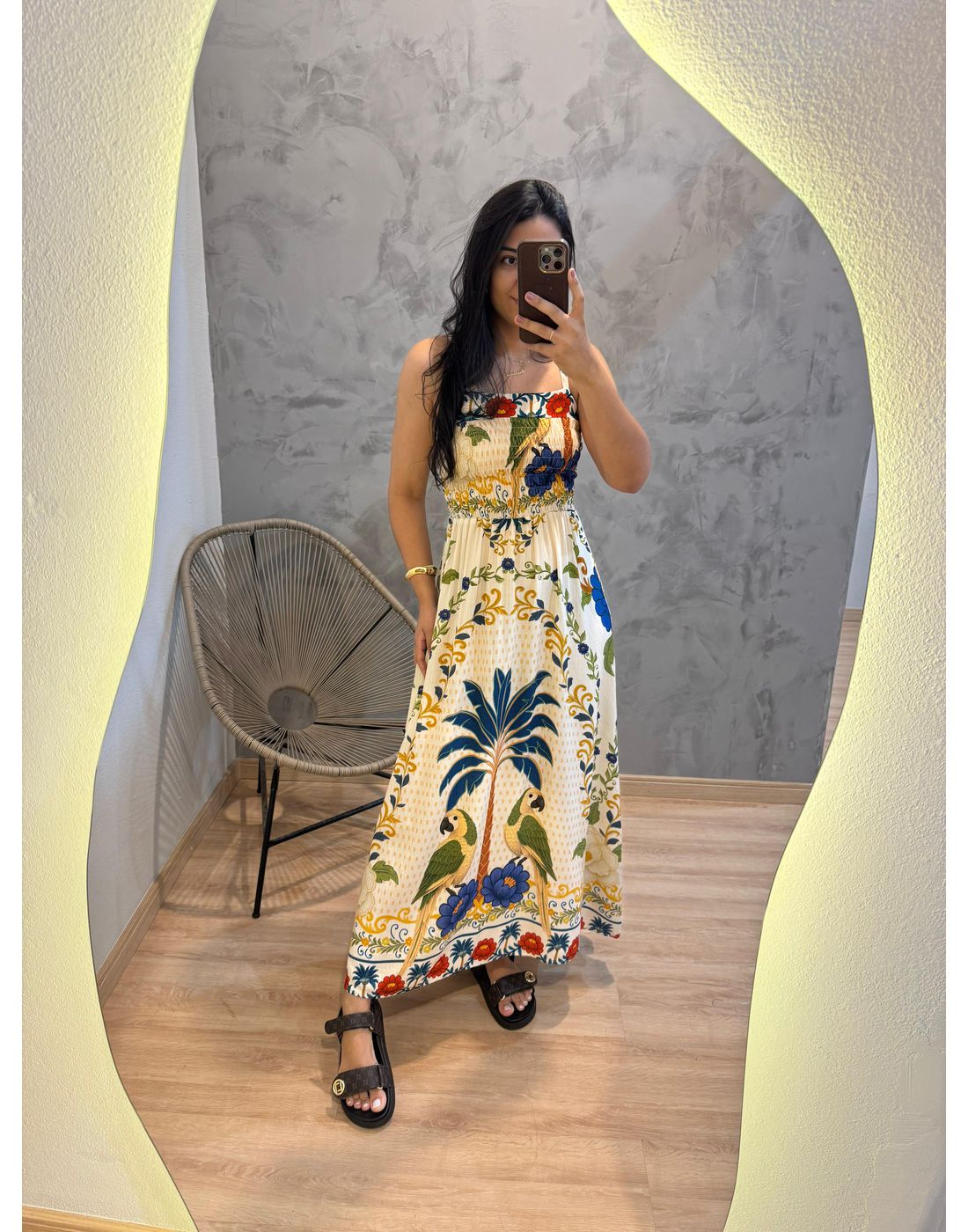 VESTIDO NIKOLY ALCINHA ESTAMPADO PALMEIRA AZUL