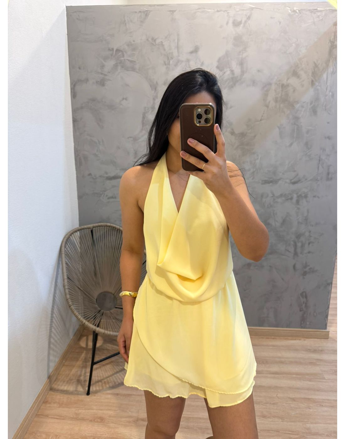 MACAQUINHO CHIFON GOLA BOBA AMARELO 