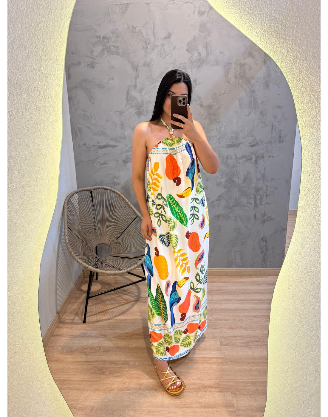 VESTIDO COSTAS ABERTAS MARIBU FUNDO CLARO