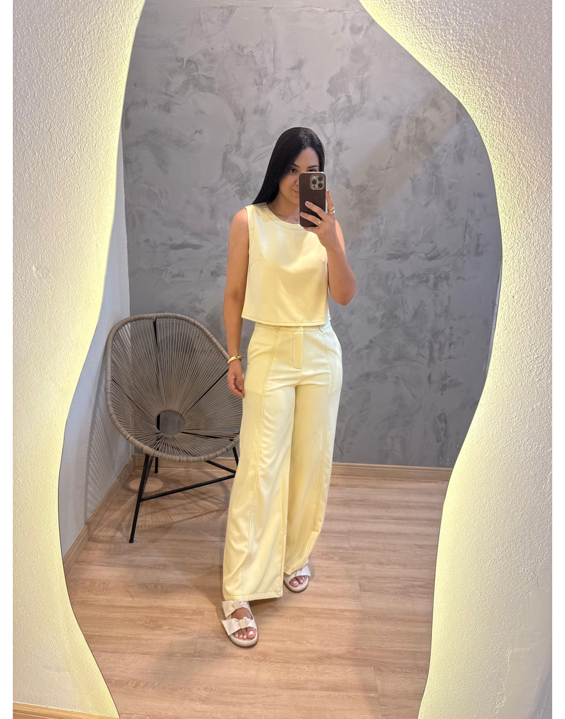 CONJUNTO CALÇA/CROPPED REGATA ROAD AMARELO 