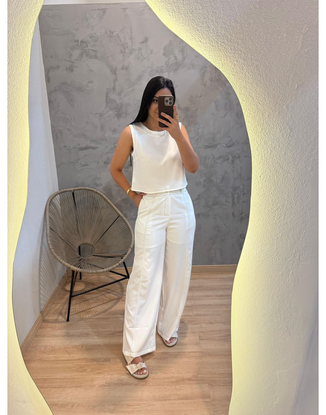 CONJUNTO CALÇA/CROPPED REGATA ROAD BRANCO 