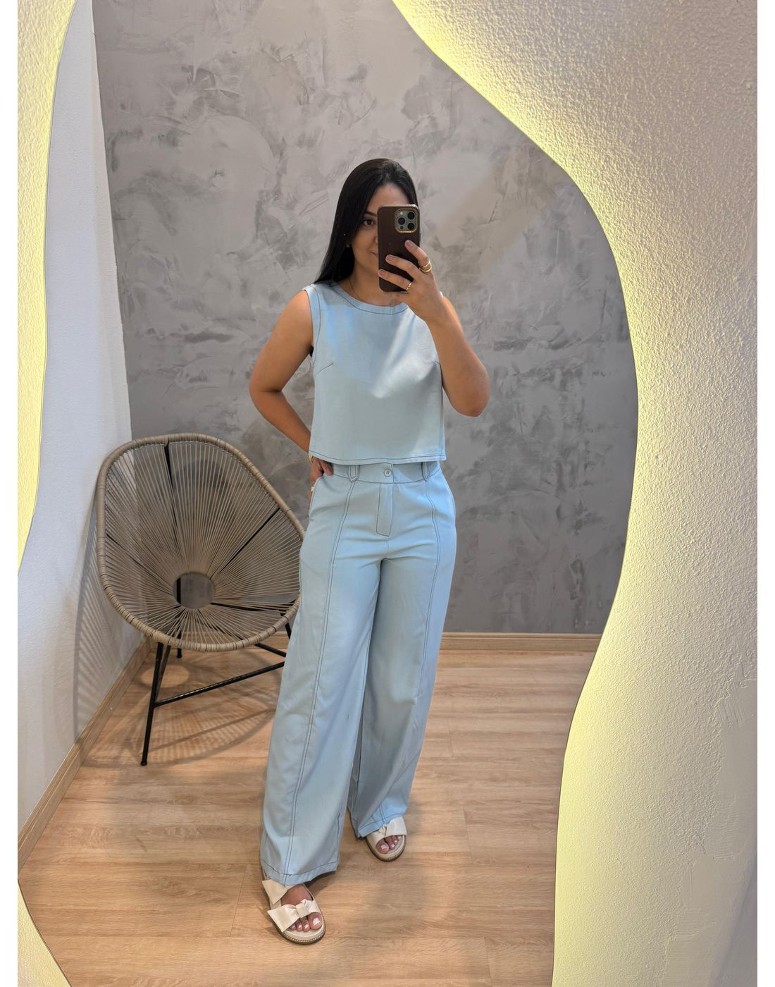 CONJUNTO CALÇA/CROPPED REGATA ROAD AZUL 