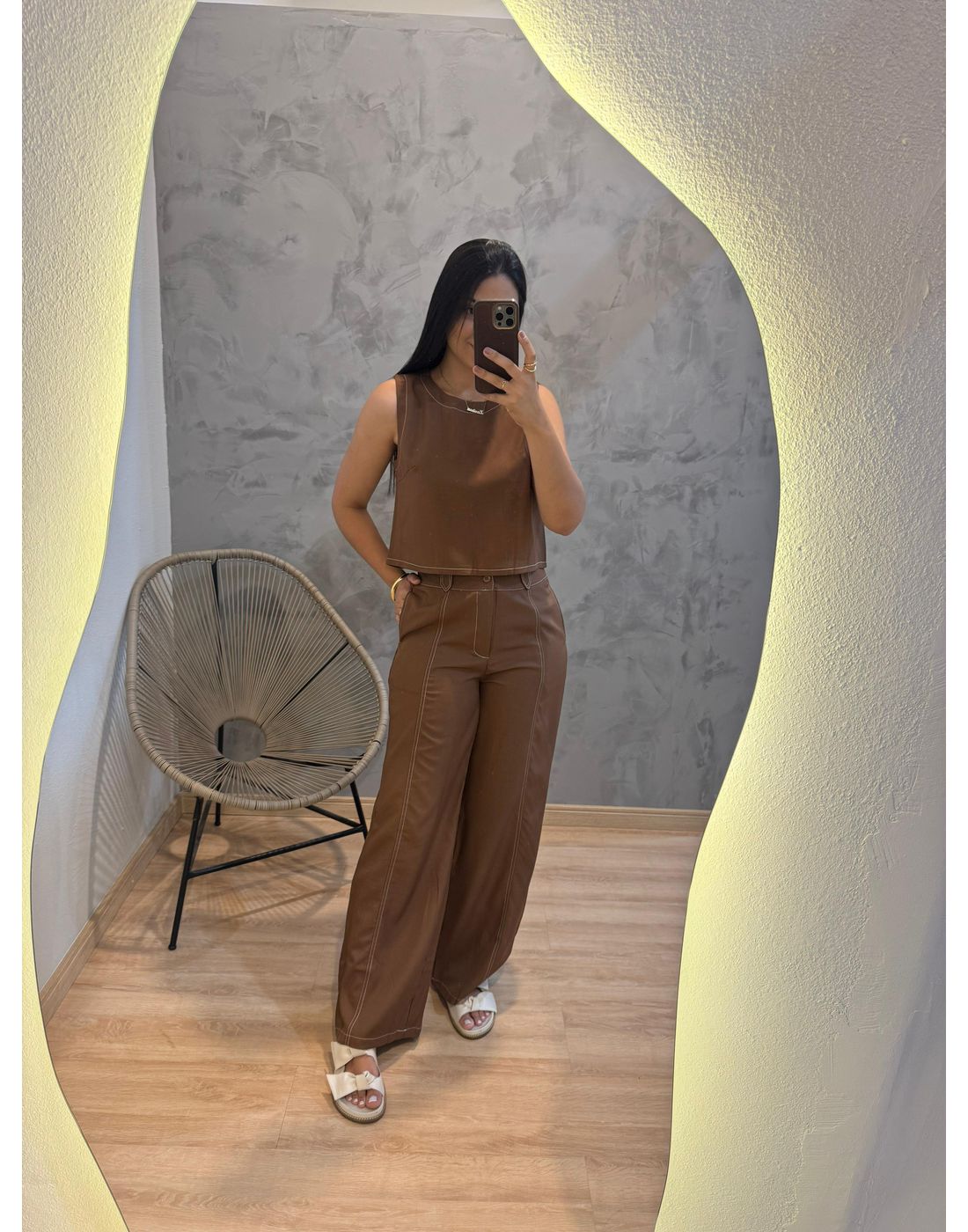 CONJUNTO CALÇA/CROPPED REGATA ROAD MARROM 