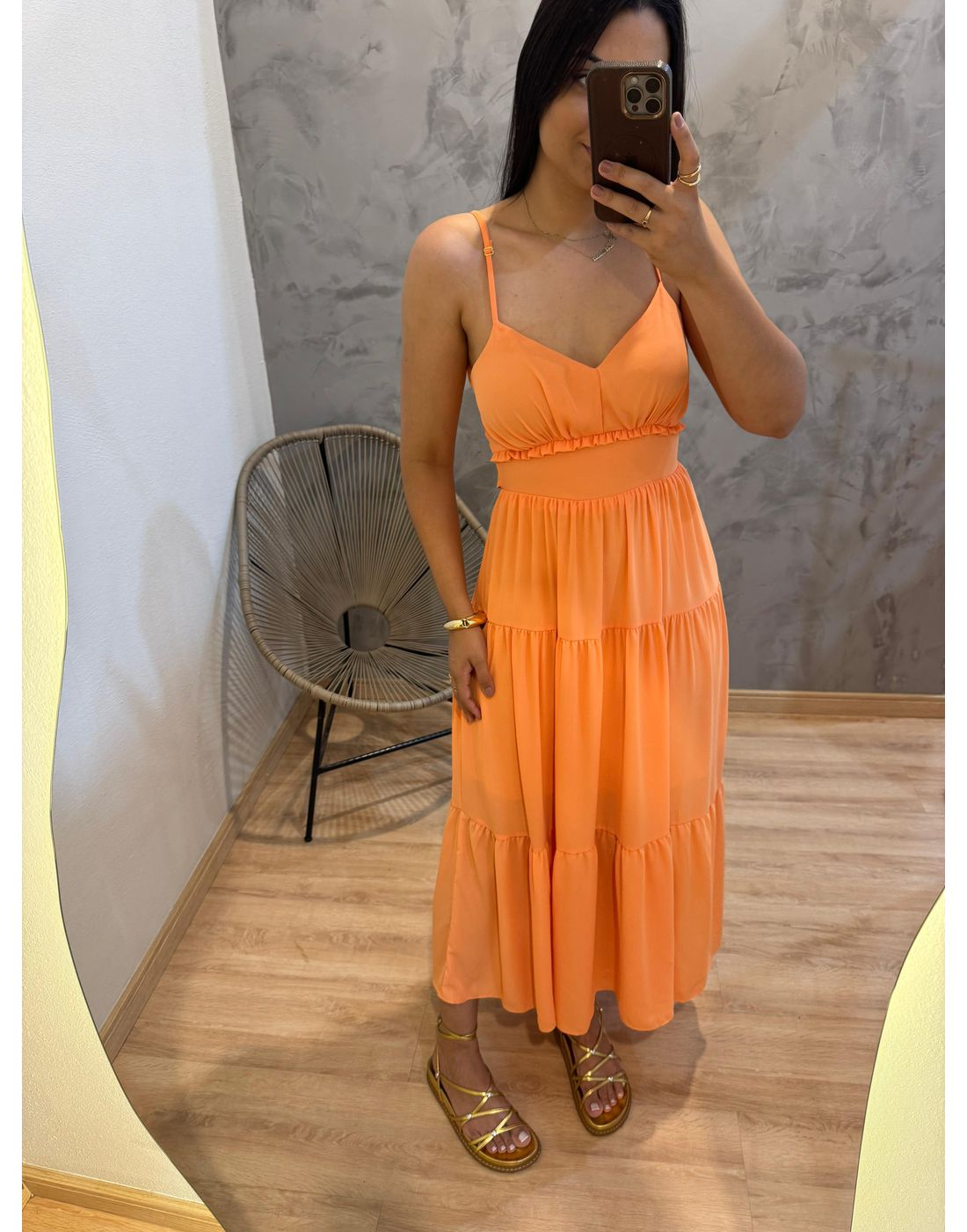 VESTIDO ALICE CHIFON LARANJA CLARO