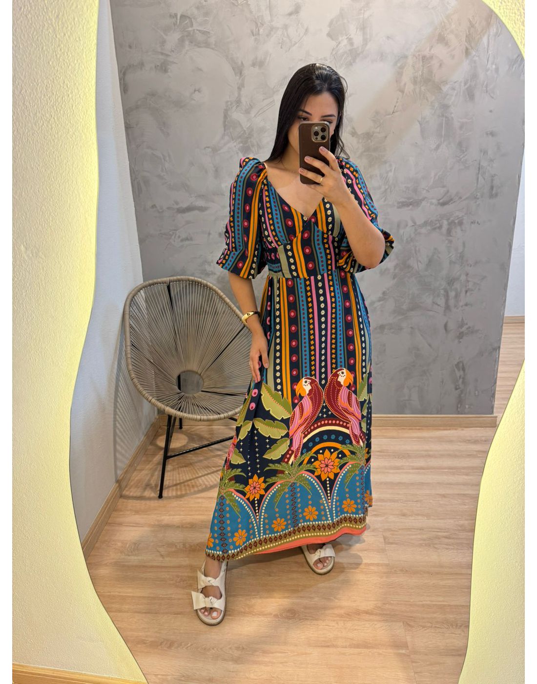 VESTIDO MARIBEL ESTAMPADO VISCOSE FUNDO AZUL