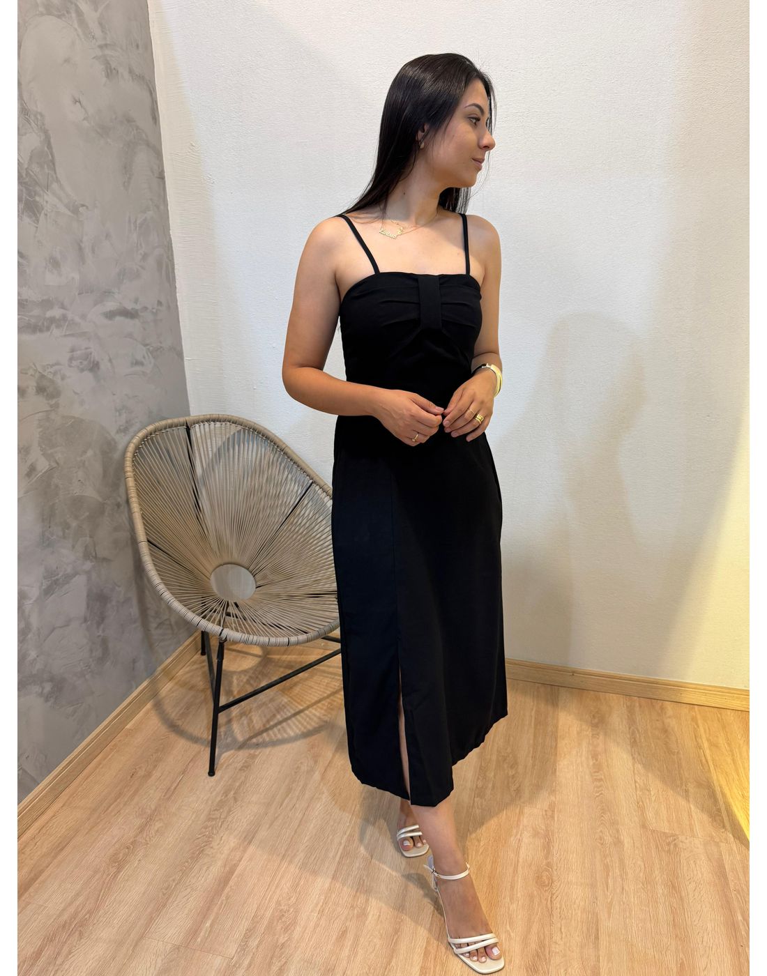 VESTIDO LAÇO MARRANTE PRETO