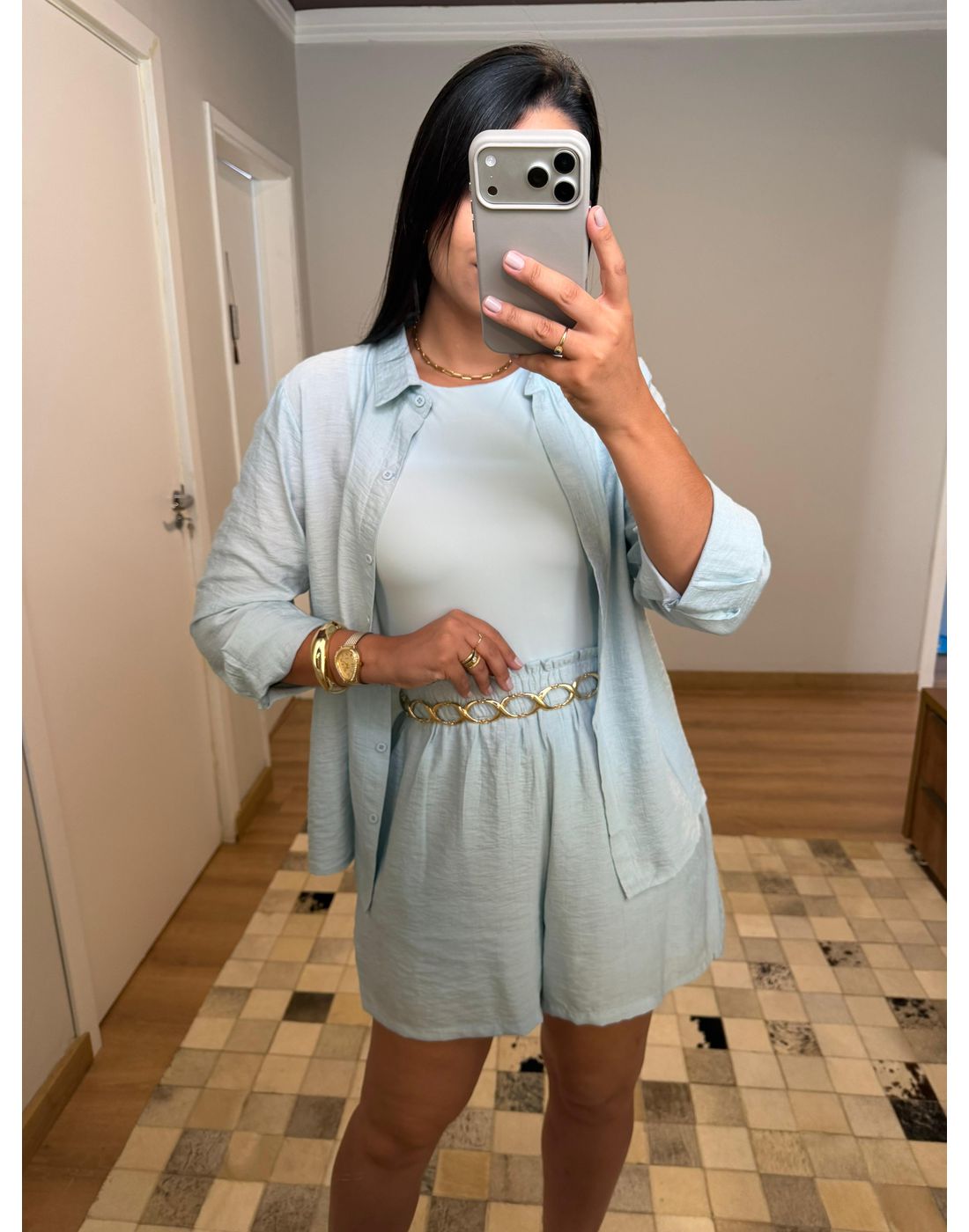 CONJUNTO SHORTS E CAMISA LOVE AZUL