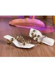Sandália Mestico Branco- Salto 5cm cromado-C/aplicação dourado Copia