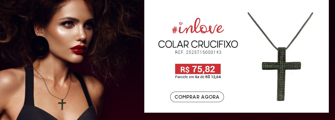COLAR CRUCIFIXO ZIRCÔNIA LESPRIT LC01431BOBK RÓDIO NEGRO PRETO
