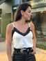 Blusa Alça com Renda Crepe de Viscose Off White