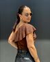 Cropped Boho Nula Manga Josephine Marrom