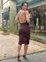 Vestido Midi Costas Abertas Diamond Coffee