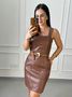 Vestido Courino com Alça Dri Marrom