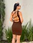 Vestido Curto Canelado Nula Manga Lorena Café