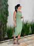 Vestido Midi Canelado Nula Manga Mohana Verde Avocado