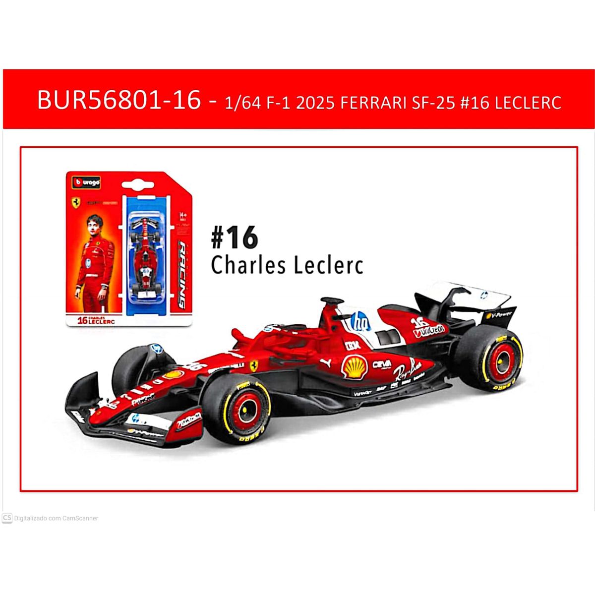 Bburago Fórmula 1 Ferrari SF-25 Charles Leclerc 2025 1:64 Bburago