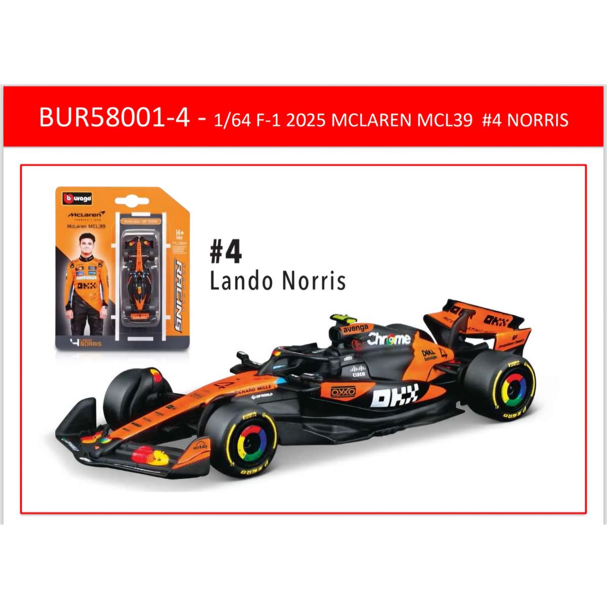 Bburago Fórmula 1 Mclaren MCL-39 Lando Norris 2025 1:64 Bburago