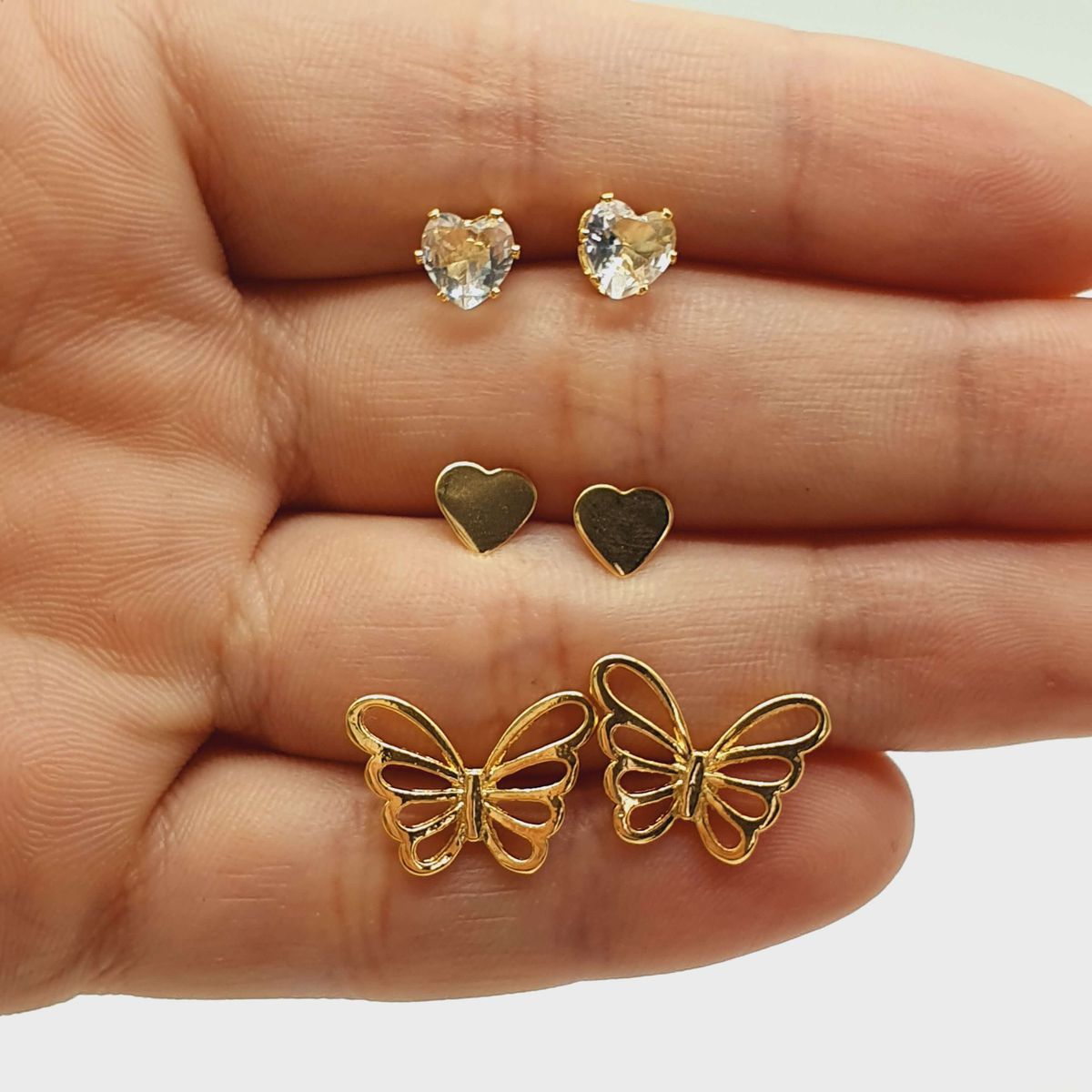 Kit De Brincos Folheados a Ouro 18K Borboleta - Chérie Bijoux
