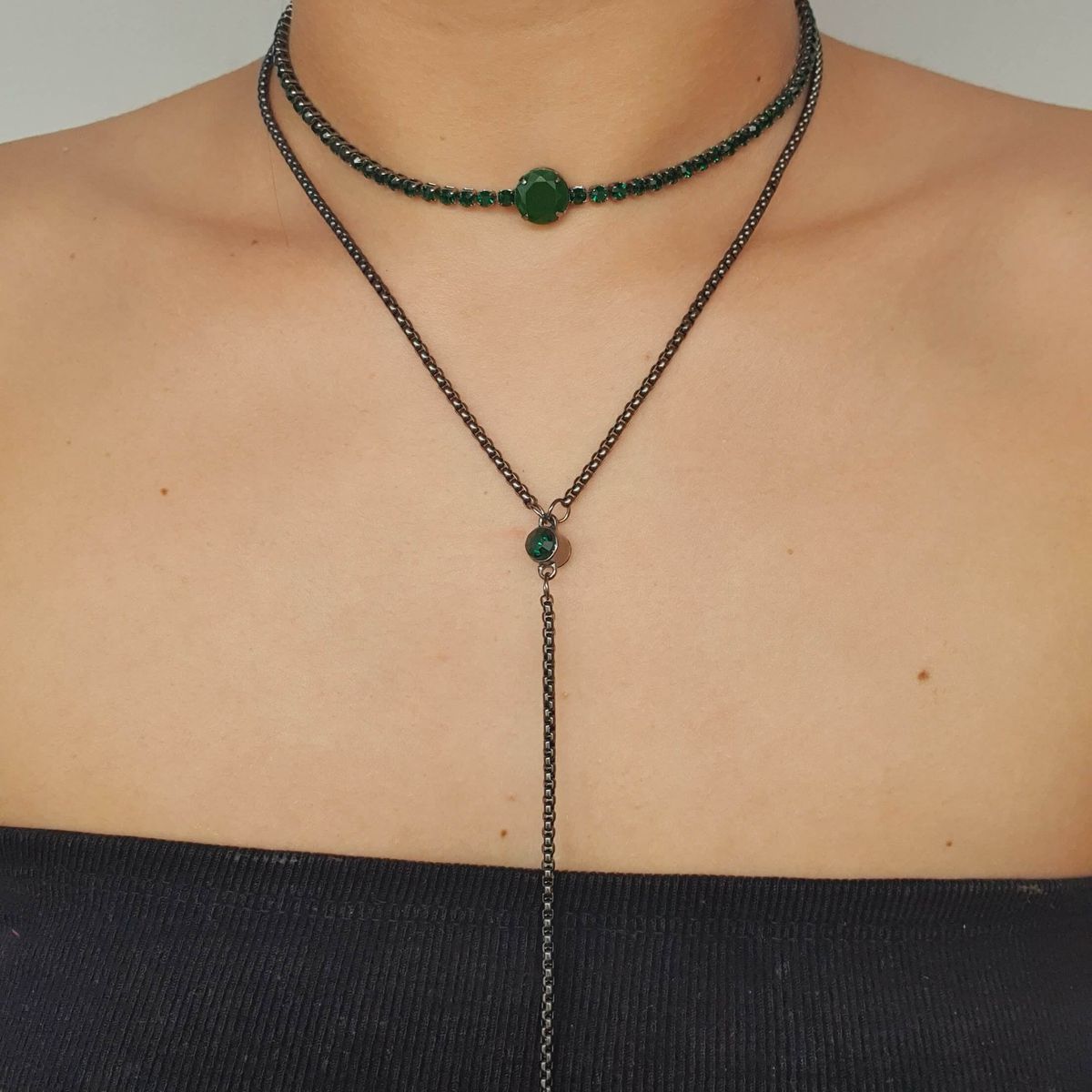 Kit Com 2 Colares Grafite Verde - Chérie Bijoux