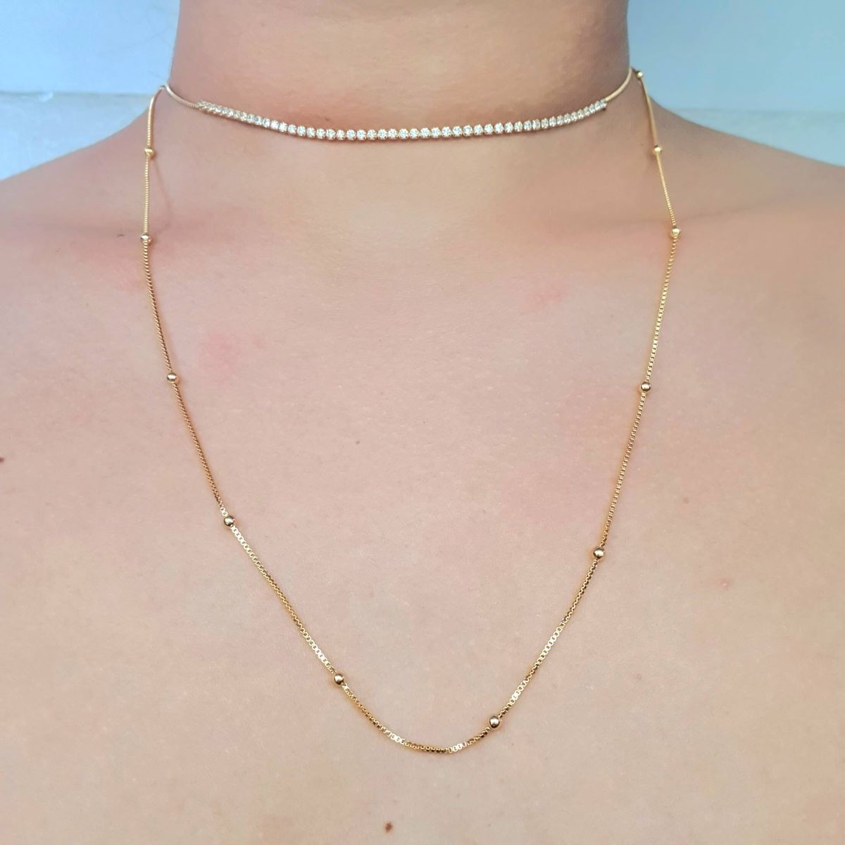 Colar Duplo Folheado a Ouro 18K Riviera e Mini Esferas - Chérie Bijoux