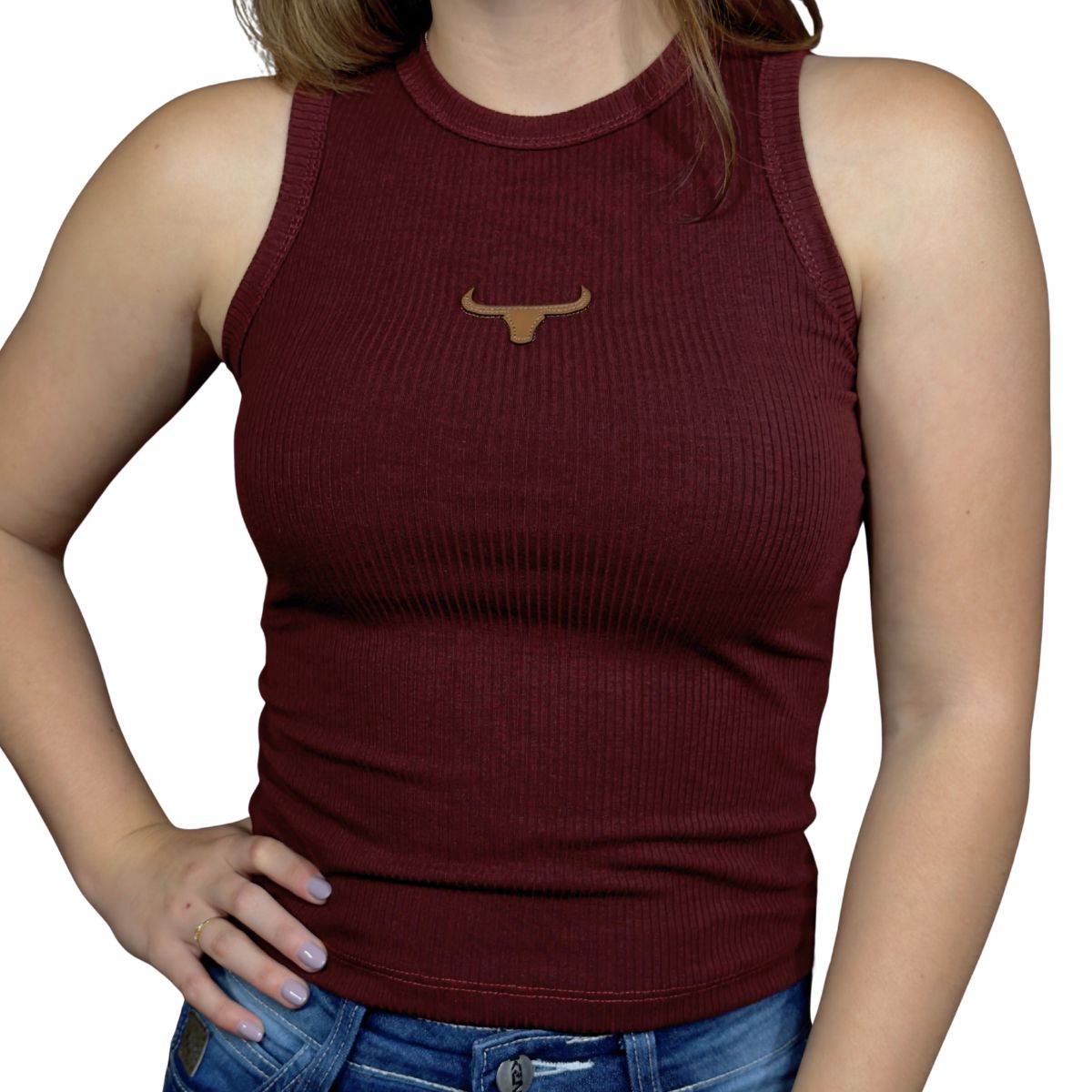Camiseta Regata Canelada Country Vinho Longhorn - ... - CLUB 21 COUNTRY