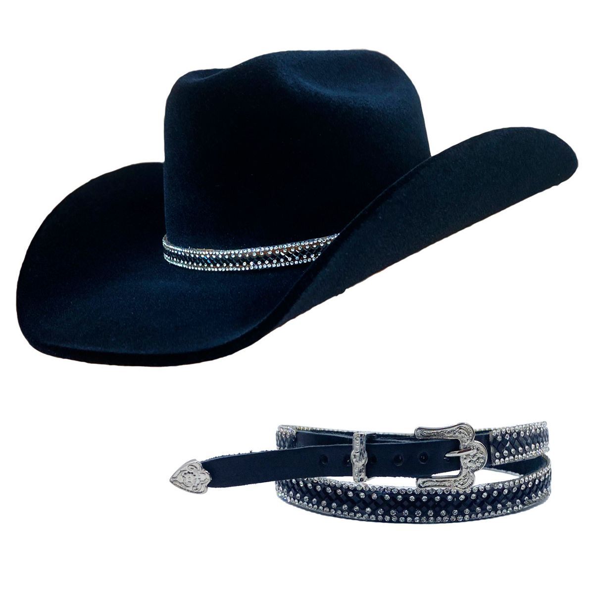 Chapéu Country Diamond Aba 10 Preto com Bandinha d... - CLUB 21 COUNTRY