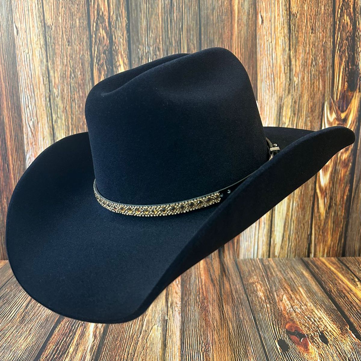 Chapéu Country Diamond Aba 10 Preto com Bandinha D... - CLUB 21 COUNTRY