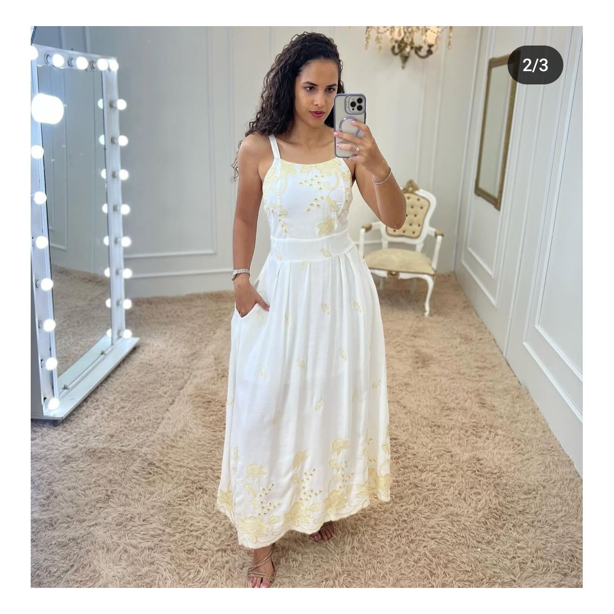 Vestido Bordado Branco - Fátima Modas