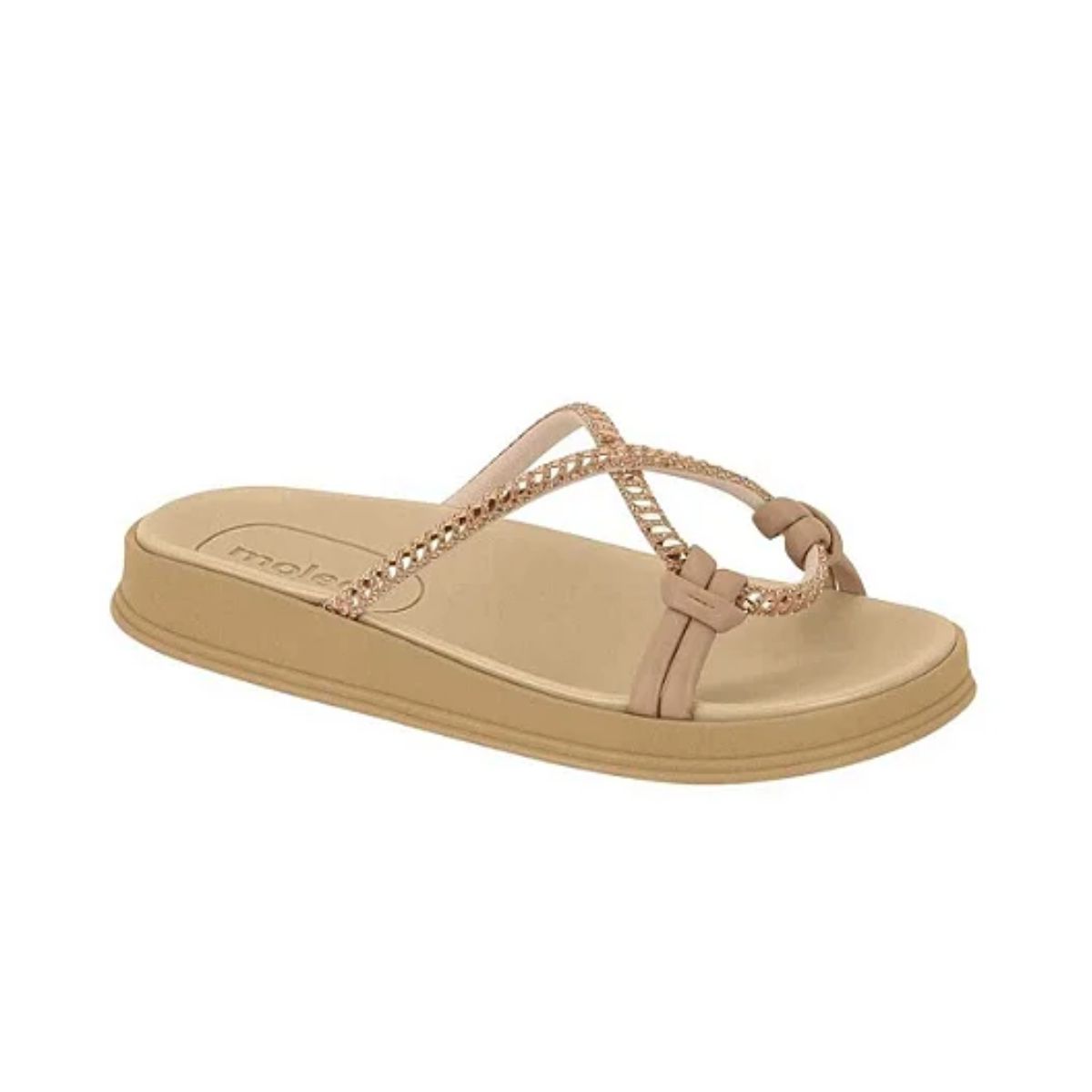 Chinelo Moleca Flat Tira Cristal Nude - Fátima Modas