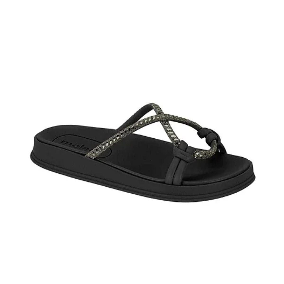 Chinelo Moleca Flat Tira Cristal Preto - Fátima Modas