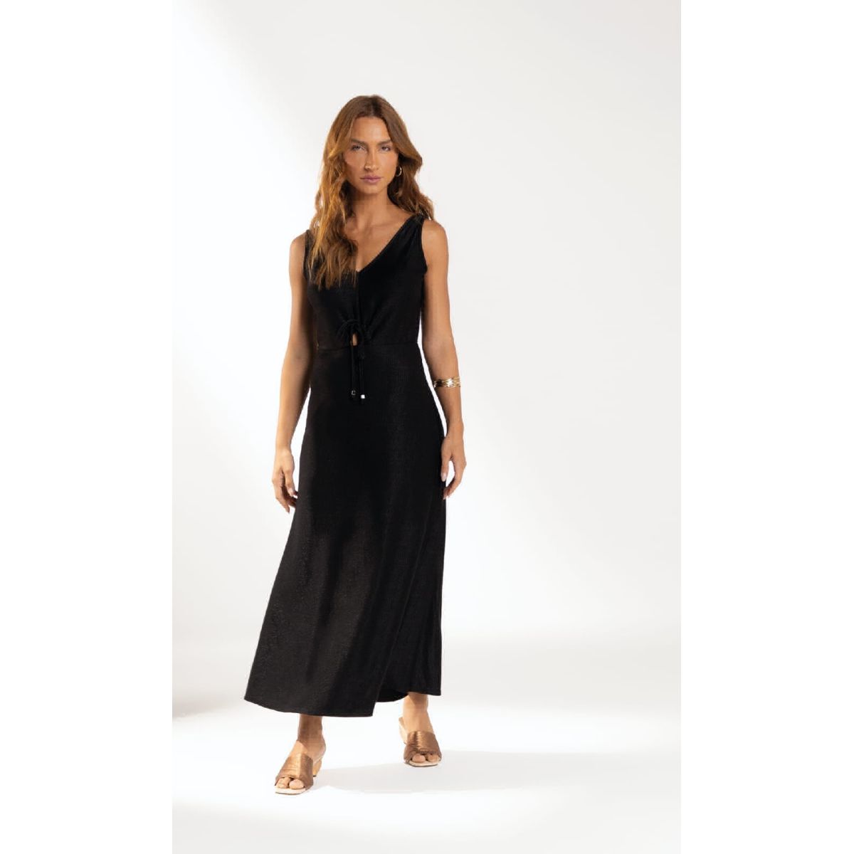 Vestido Feminino Alça Ajustável Marialícia Preto - Fátima Modas