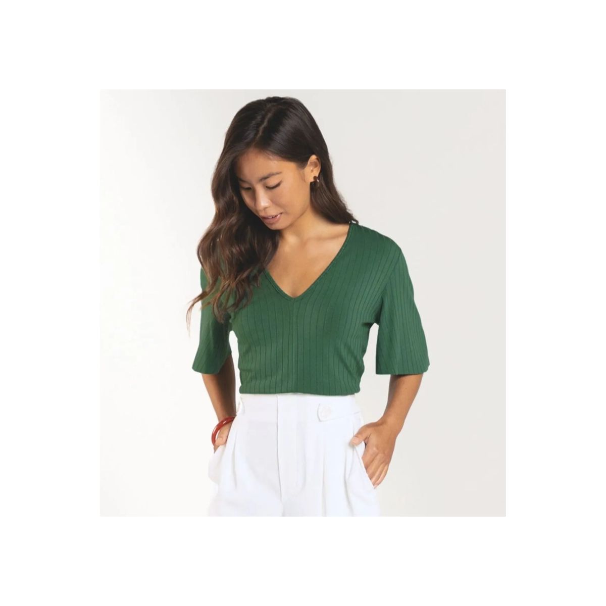 Blusa Feminina Em Canelado Marialícia Verde - Fátima Modas