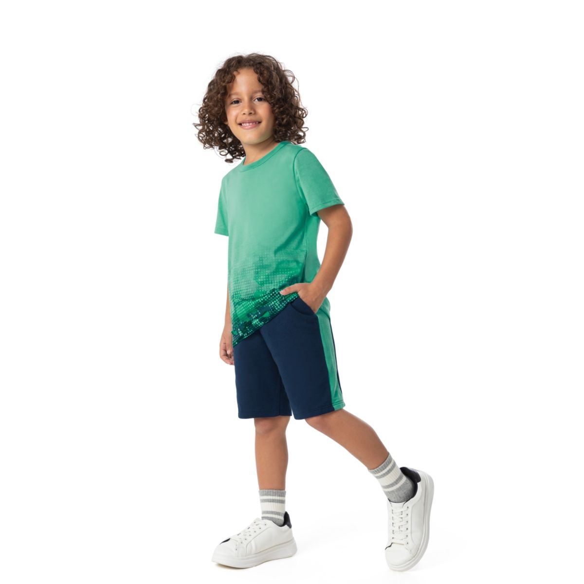 Conjunto Infantil Menino Camiseta e Bermuda Em Mol... - Fátima Modas