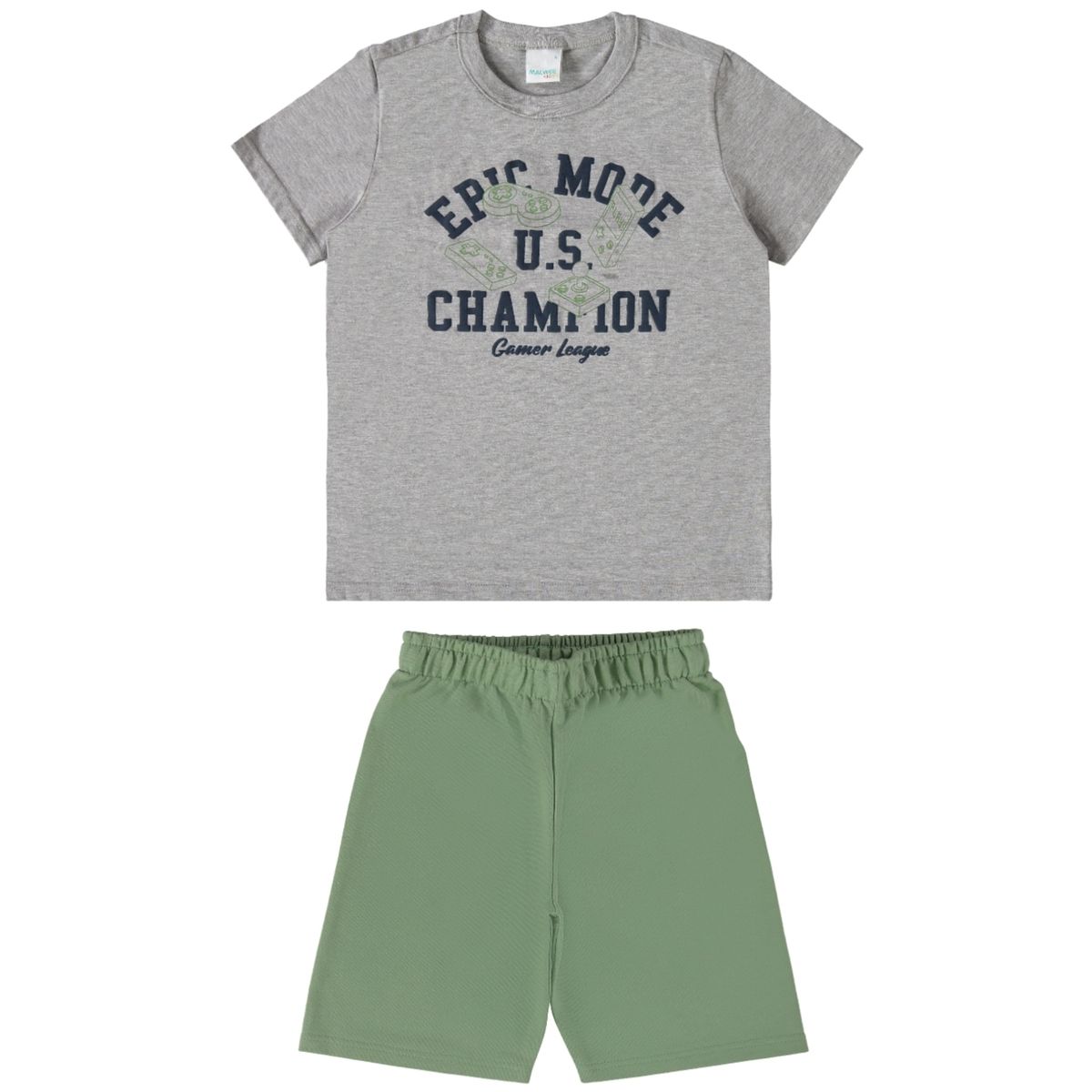 Conjunto Infantil Camiseta e Bermuda Moletinho Mal... - Fátima Modas